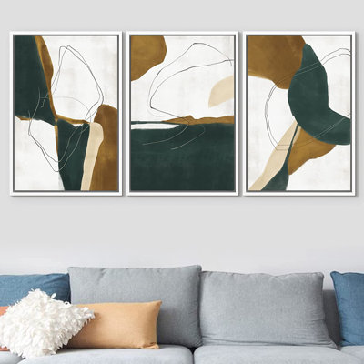 "Green Tan", forme géométrique abstraite, art mural moderne minimaliste, reproduction d'art sur toile 3 pièces