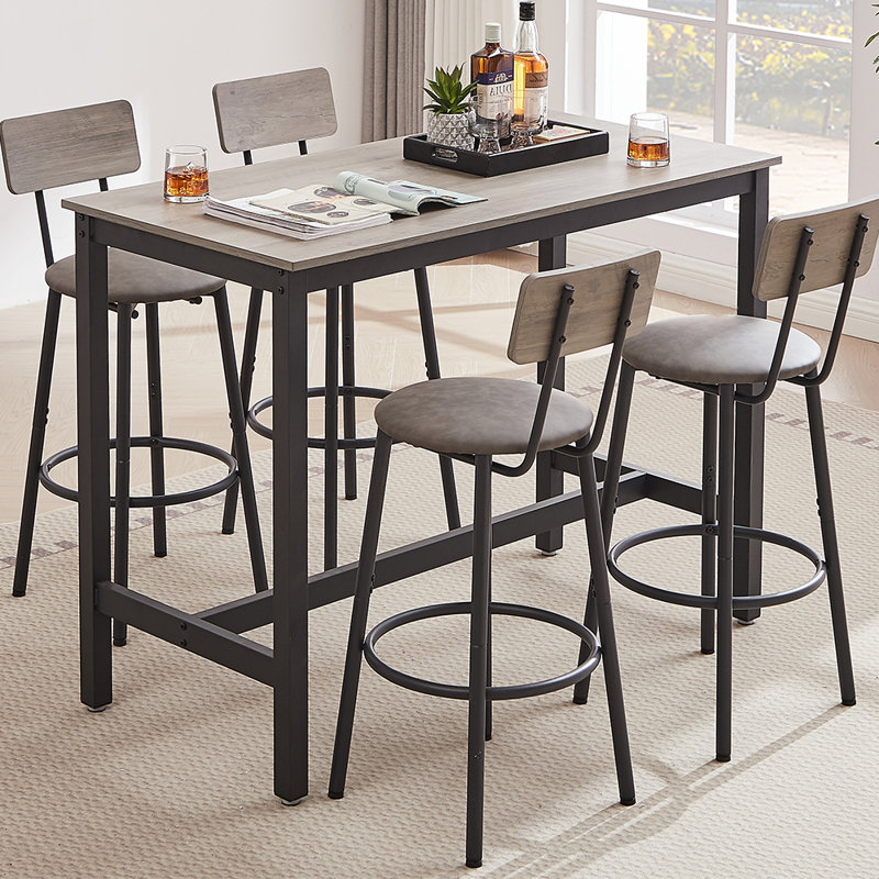 Counter Height 5-Piece Dining Set with 4 Upholstered Chairs, Space-Saving Pub Table for Small Kitchen & Apartment, Gray/Black
