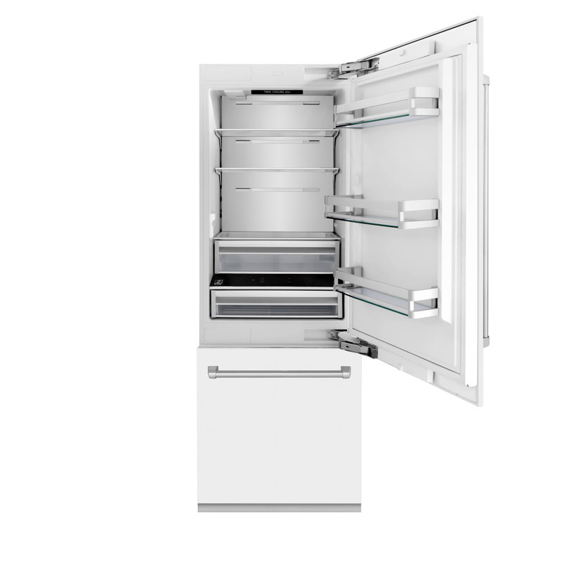 ZLINE 30 Autograph Edition 16.1 cu. ft. Built-in 2-Door Bottom Freezer Refrigerator with Accent, White Matte, Matte Black