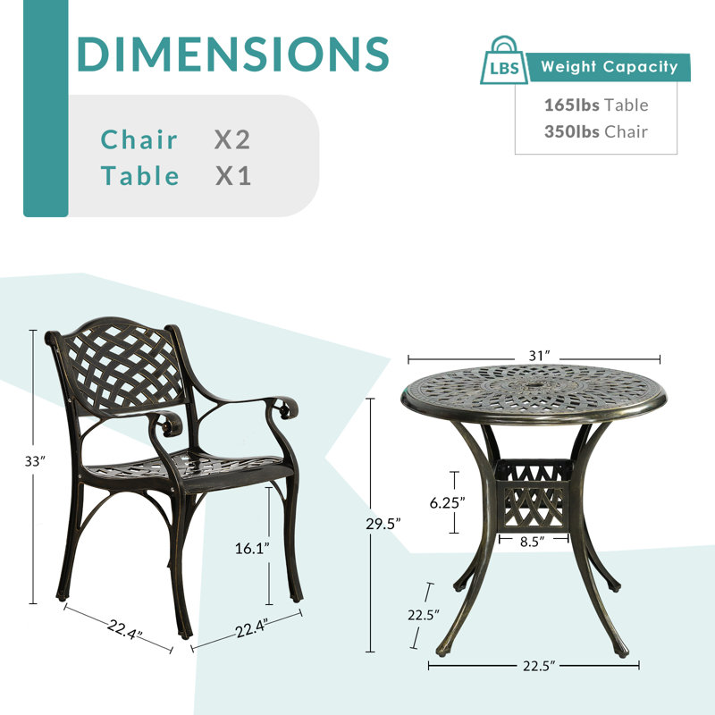 Ensemble bistro 3 pièces Darby Home Co, Bronze foncé