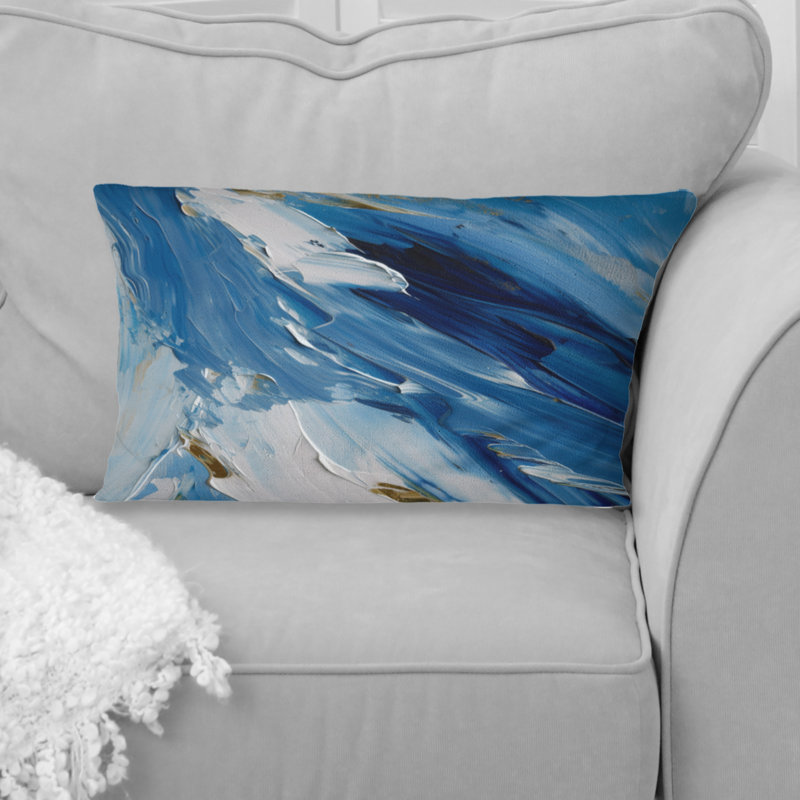 "Bliss Of Happiness" abstrait en bleu rétro - Coussin décoratif avec peinture abstraite