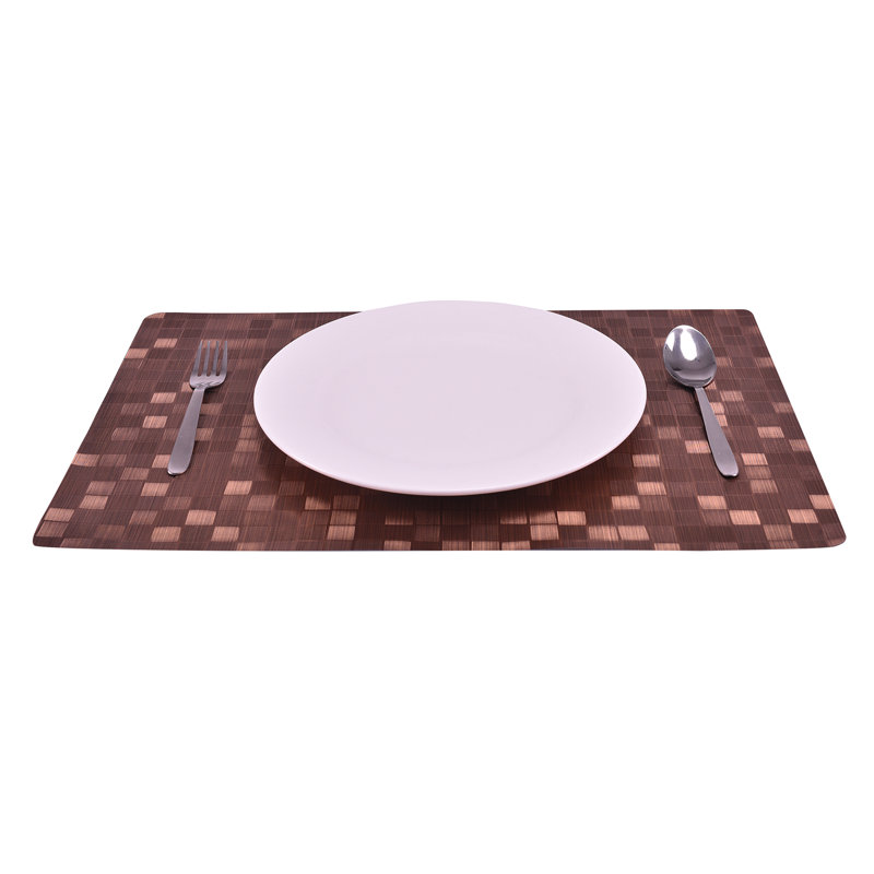 Decozen Brown Checkered PVC Placemats Set of 6 Heat-Resistant Table Mats for Christmas Dining Decor, Brown