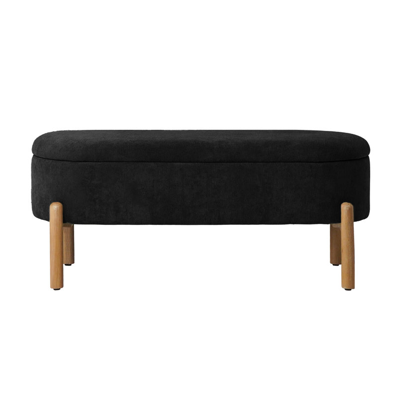 Upholstered Storage Bench with Wooden Legs, Black