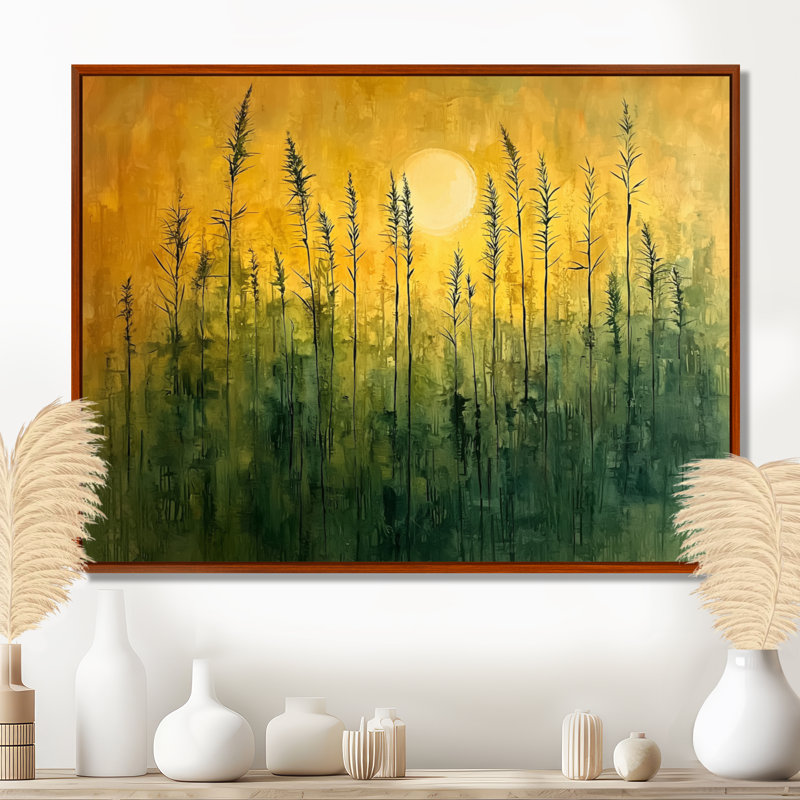 Lueur dorée de la forêt de bambou I - Art mural en bambou, Brun, H 12 po x l 20 po, Cadre flottant