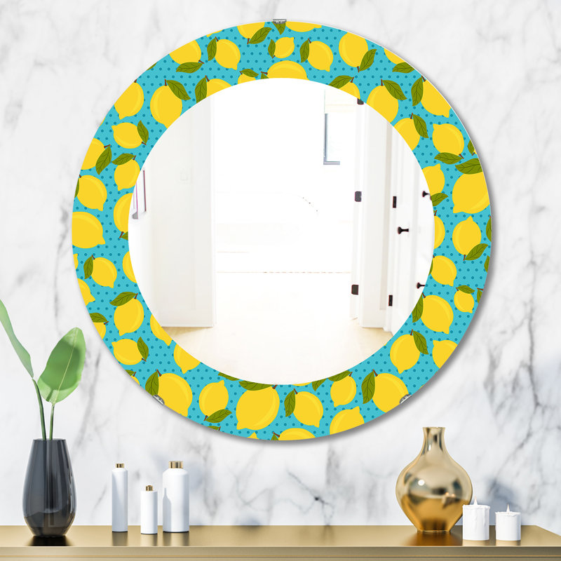 Motif citron - miroir bohémien et éclectique, H 23,6 po x l 23,6 po
