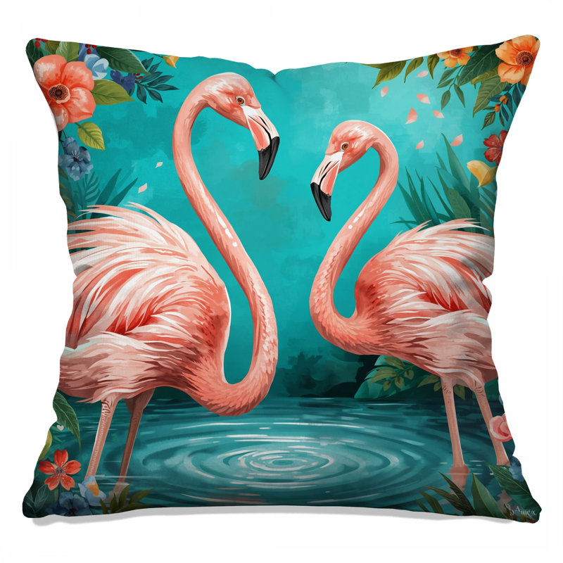 Flamants roses avec des fleurs, coussins décoratifs double face, 20 x 20 pouces
