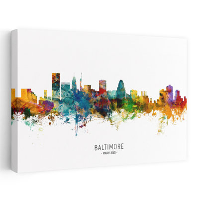 Vibrant Baltimore Skyline by Michael Tompsett - Wrapped Canvas Print