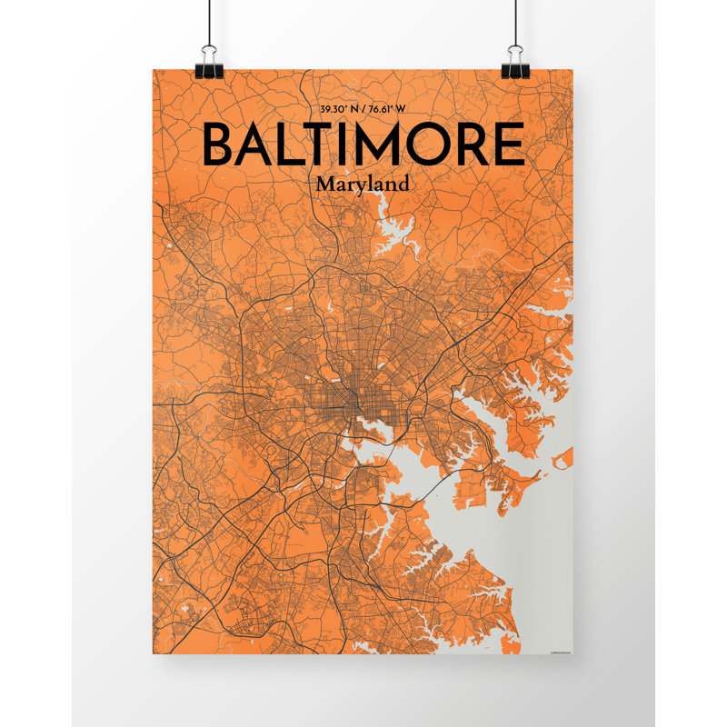 Baltimore City Map - impression d'art graphique, H 17 po x l 11 po