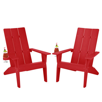 Modern All Weather Outdoor HIPS Plastic/Resin Adirondack Chair Fire Pit Chairs Oversized Patio Chair With Cup Holder(Two SETS)