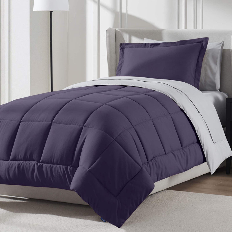 Twin Purple Microfiber Down Alternative Reversible Bed in a Bag Set