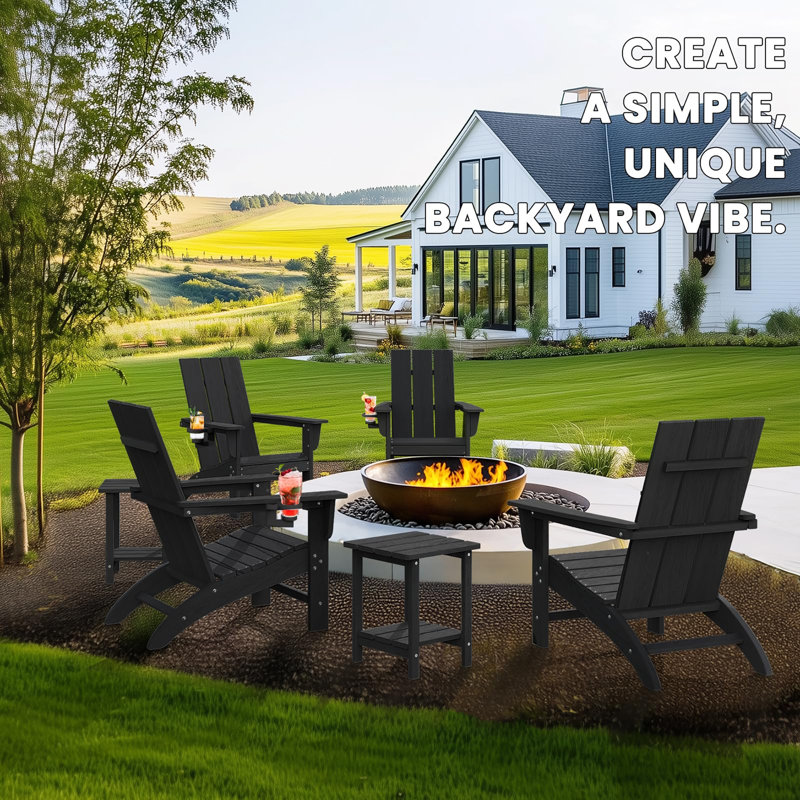 Adirondack Chair with Cup Holder, Black
