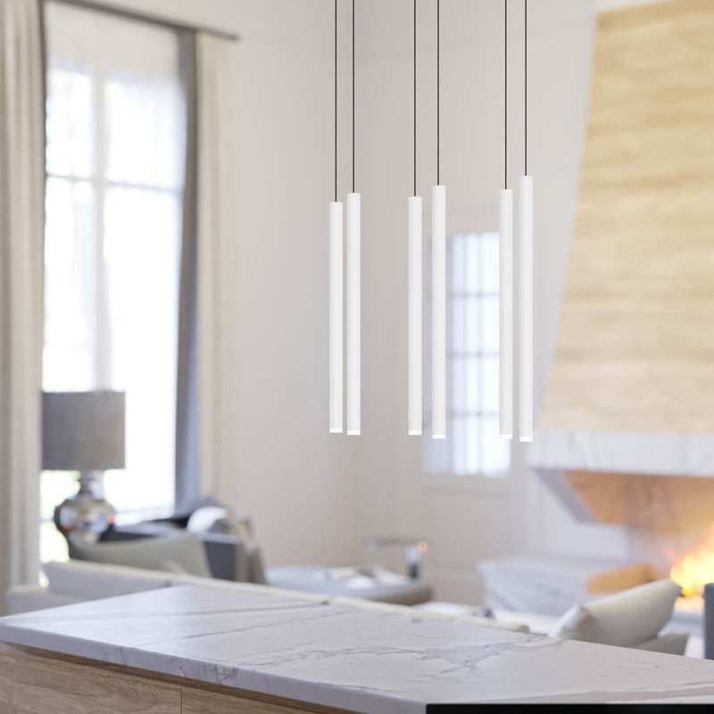 Luminaire suspendu linéaire à 6 lumières pour îlot de cuisine Baileyton, blanc