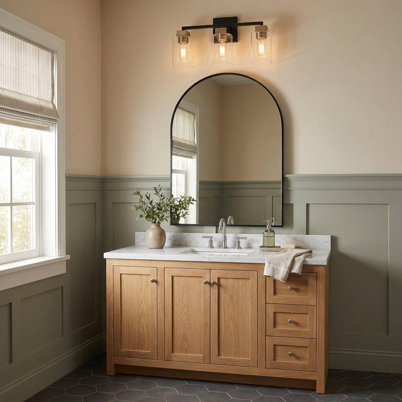 Nayomee Dimmable Black/Brass Rectangle Vanity Light, 3