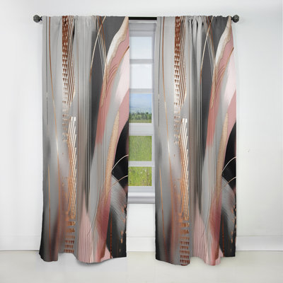 Pink Rose Gold Circle Complexity I - Modern Shapes Abstract Blackout Curtain - 1 Panels