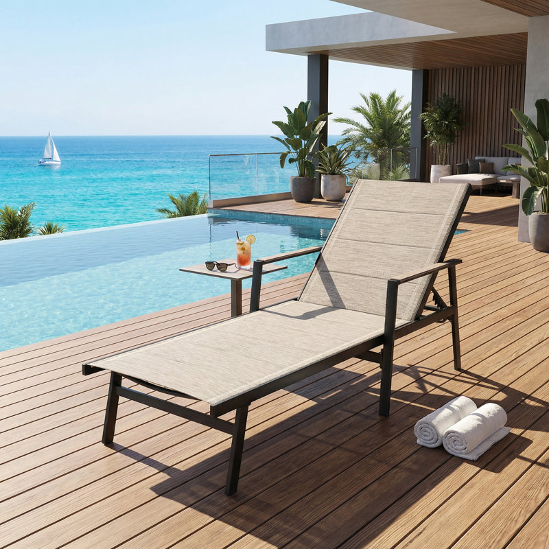 Chaise longue d'extérieur en aluminium avec textilène double couche 3D et dossier réglable à 6 positions