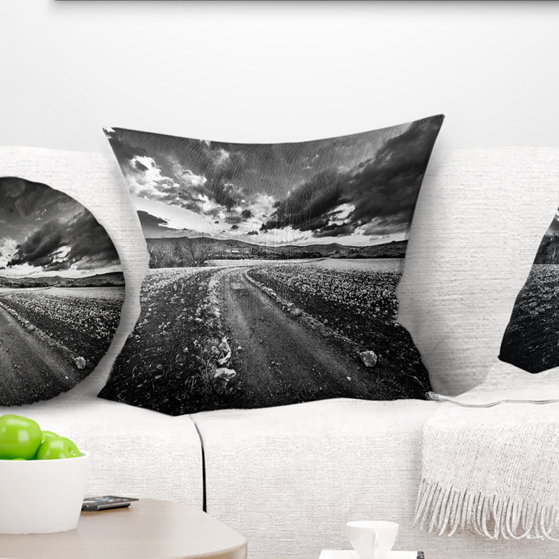Coussin imprimé paysage noir et blanc de la Sardaigne, 16 po x 16 po, Coussin décoratif