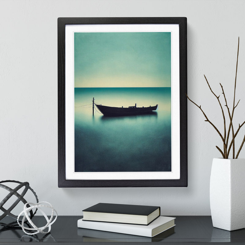 Docked Boat - Single Picture Frame Print, 64cm H x 46cm W x 2cm D, Black