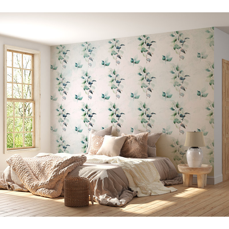 Papier peint botanique - nature menthe verte, L 100 po x l 137 po