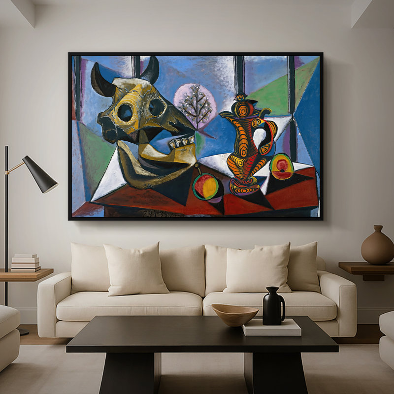 Nature morte avec crâne de taureau, 1939 - Pablo Picasso, toile tendue avec châssis, 26 x 40, Noir