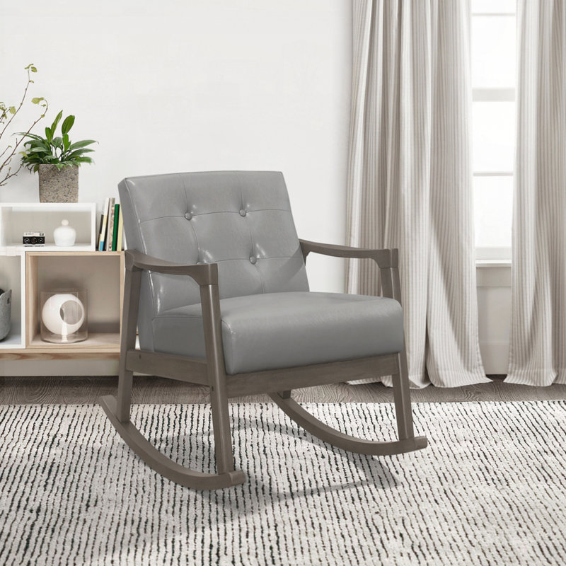 Chaise berçante en bois massif Cainon, Gris clair, Bois brun