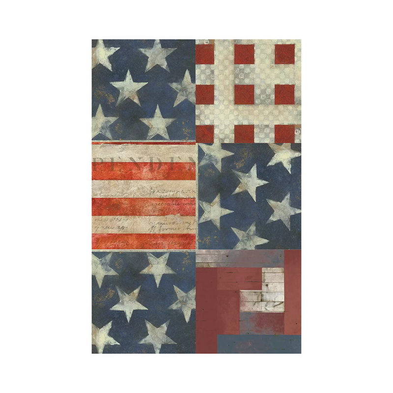 «American Quilt E» par Vision Studio - peinture sur toile tendue, H 12 po x l 8 po x P 0,75 po