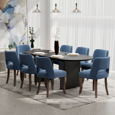 Ensemble de table de salle à manger extensible ovale avec chaises en tissu 6/8, base de table en bois noir pour la cuisine et la salle à manger