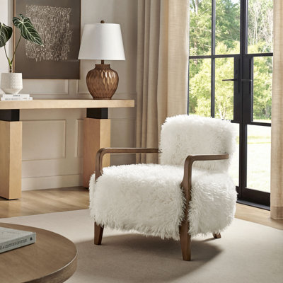 Chaise d'appoint en fausse fourrure blanche Zinnia
