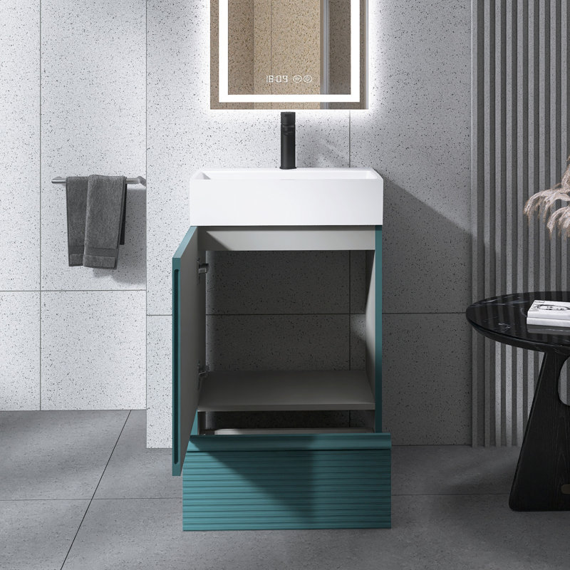 Meuble-lavabo autoportant moderne rayé 20 po avec lavabo en céramique