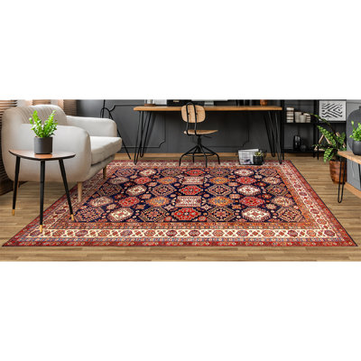 Tapis bleu et ivoire de haute qualité noué à la main