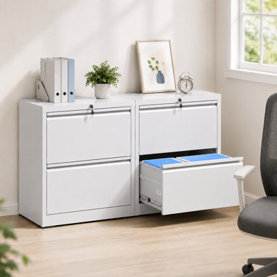 2-Drawer Metal Lateral File Cabinet with Lock, Full Extension Drawers with Hanging Rods for Letter Legal F4 and A4