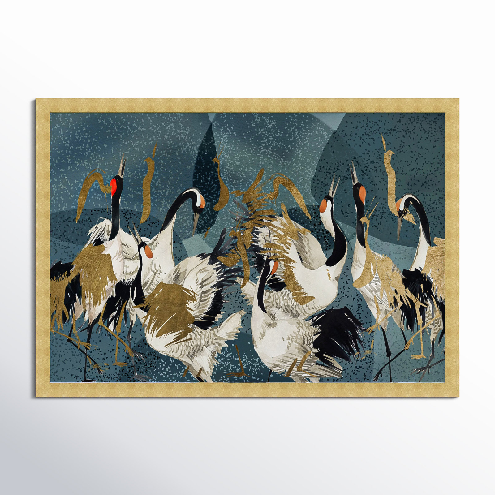 Crane Love Print by Oliver Gal, Gold Framed, 12" H x 17" W