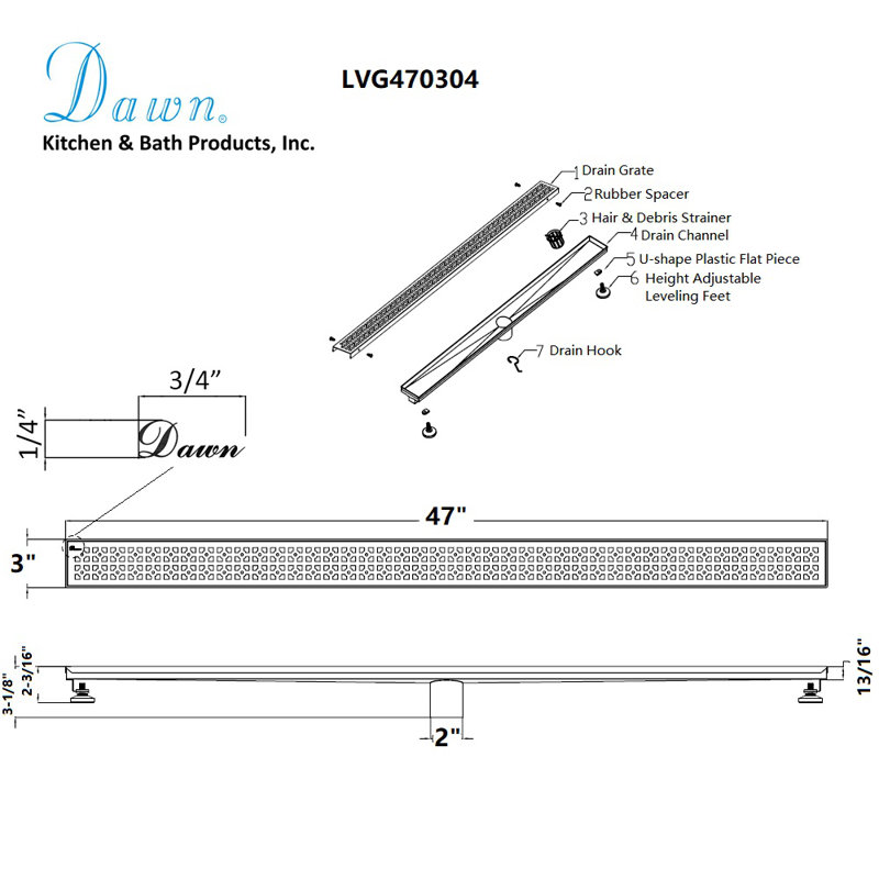 47 Inch Long Stainless Steel Linear Floor Shower Drain