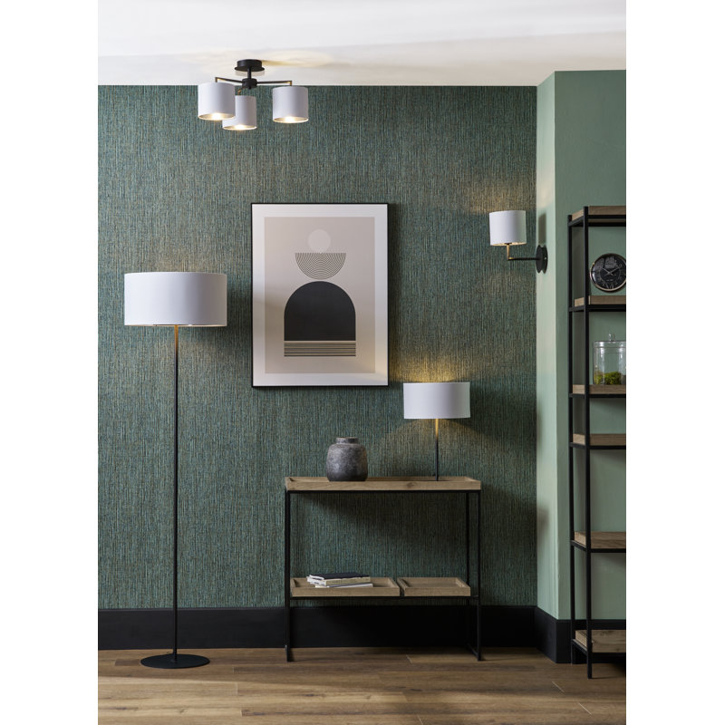 Sundari Fabric Semi Flush Mount, Matt Black, Ivory