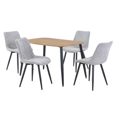 Aspen Rectangular Dining Table with 4 Diamond Stitch Upholstered Fabric Chairs - Modern Dining Set