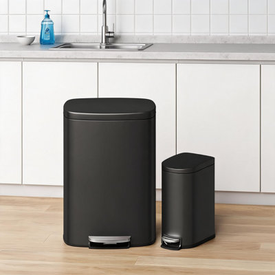 Ensemble de poubelles métalliques 13 gallons et 2,6 gallons, poubelle à pédale en acier inoxydable avec couvercle à fermeture en douceur, seau intérieur amovible, conception mince pour la cuisine et la salle de bain