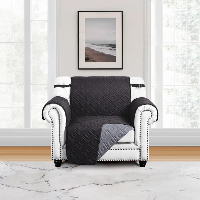 Reversible Water Resistant Sofa Protector - Dual Color Quilted Slipcover, Black/Dark Grey, 179cm H x 165cm W - (1 Seater)