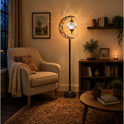 Lampe sur pied en mosaïque en verre teinté Turkish Moon