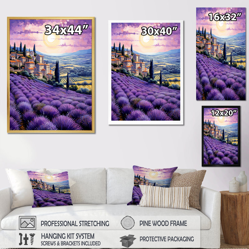 Lavande des champs de Provence sur toile, Cadre flottant noir, H 44 po x l 34 po x P 1,5 po