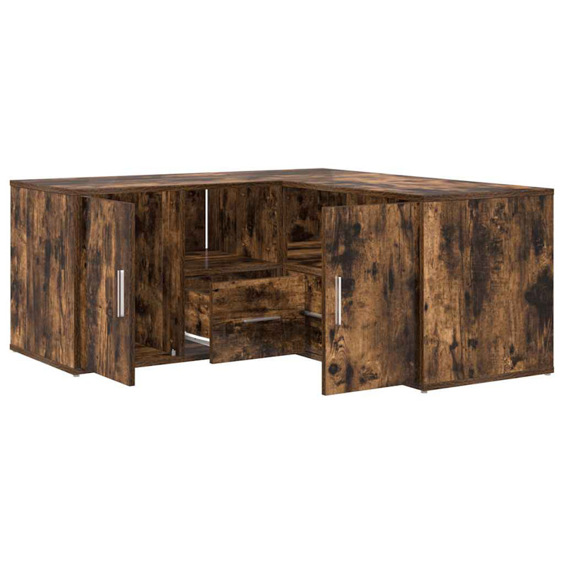 Unfinished TV Stand for TVs up to 70" with Fireplace Included, Smoked Oak