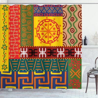 Micah Abstract Ethnic Ornaments African Tribal Symbols Illustration Image Single Shower Curtain -  Ambesonne, sc_18547_long