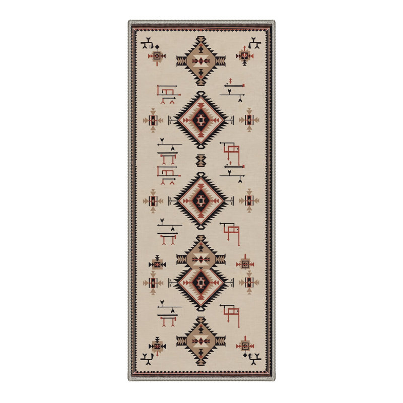Tapis d'intérieur / beige antidérapant à motif géométrique Abrahamson, Runner 2'3" x 6'