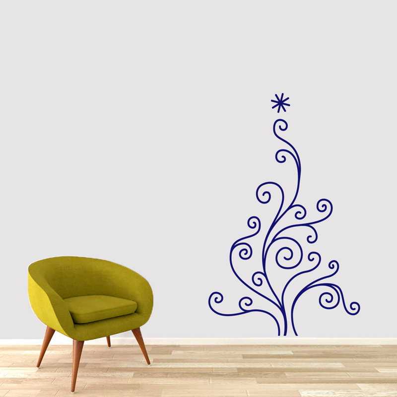 Décalcomanie murale arbre de noël Betances, Bleu marine