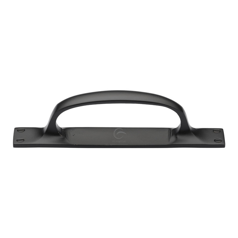 Heritage Brass Matt Black Rustic Iron Cabinet Pull Handle On Plate, 17.8cm H x 3cm W x 4.4cm D