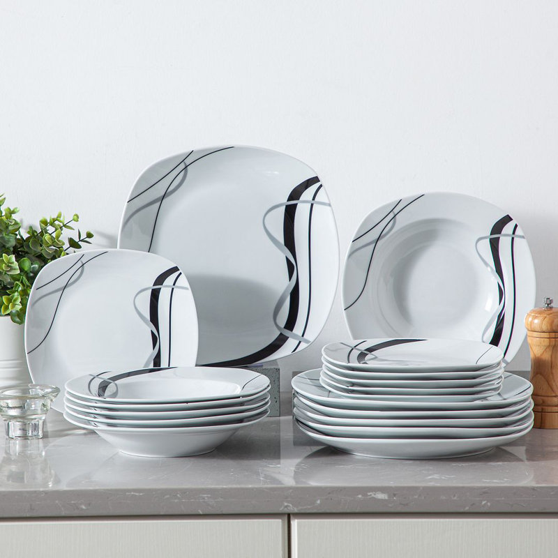 Deno Porcelain Dinnerware Set, 18-Piece Service for 6, 18