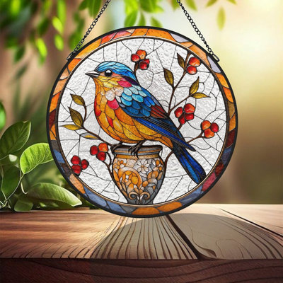 Vitrail oiseau sur pot baies vitrail panneaux vitrail pour décoration de fenêtre