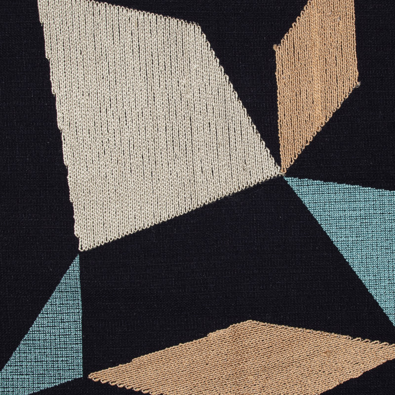 Housse de coussin décoratif en mélange de coton texturé à broderies abstraites, 20 po x 20 po, Bleu / ivoire / beige