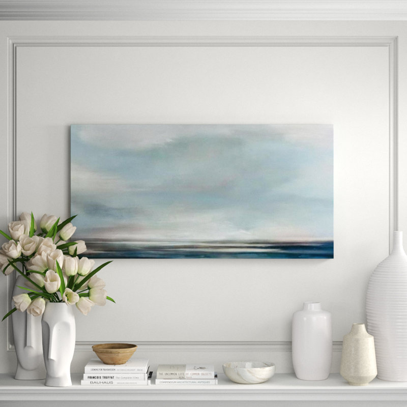 Cerulean Field Painting by Elena Carlie, Glass Coat, 30" H x 58" W