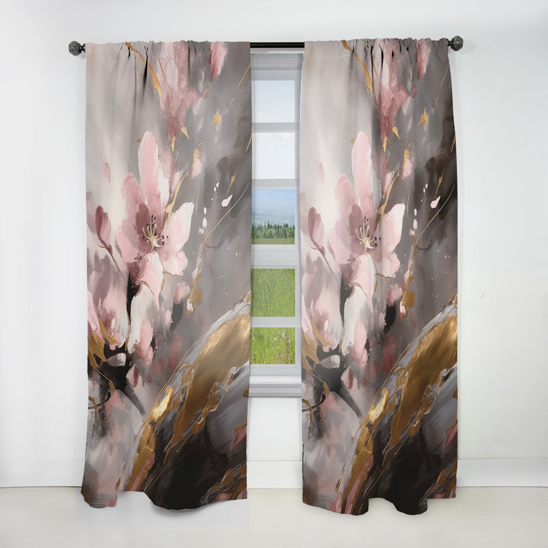 Cherry Blossom rose - Rideau moderne - Velours obscurcissant - 1 panneau, L 52 po x L 120 po