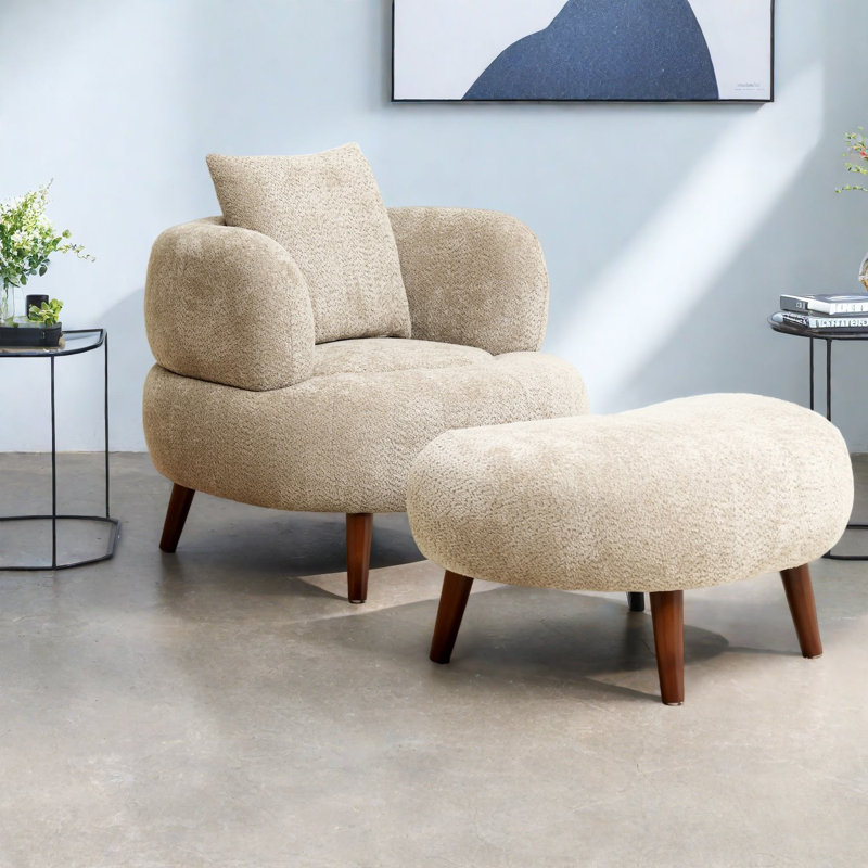 Chaise d'appoint moderne en chenille de 36 pouces avec repose-pieds pour la maison