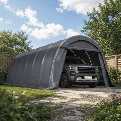 Abri d'auto en arc JXxyn avec cadre en acier galvanisé renforcé de 12 pi x 24 pi, housse de protection contre les rayons UV en PE de 180 g et deux portes enroulables pour voitures, VUS, camions et bateaux